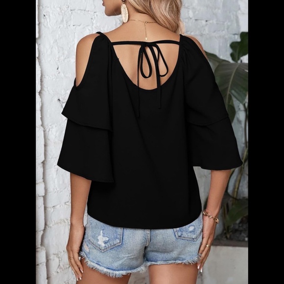Womens Cold Shoulder Chiffon Top - Picture 2 of 4